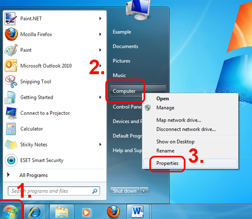Windows 7 Start Button, Computer, Properties